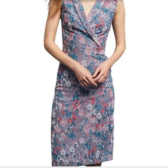 Anthropologie Maeve Floral Terry Cloth Sleeveless V-Neck Sheath Dress Size 2 - Picture 1 of 8
